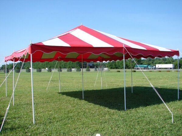 16' x 16' Red and White Rope and Pole Tent