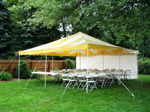 16' x 16' Yellow and White Rope and Pole Tent