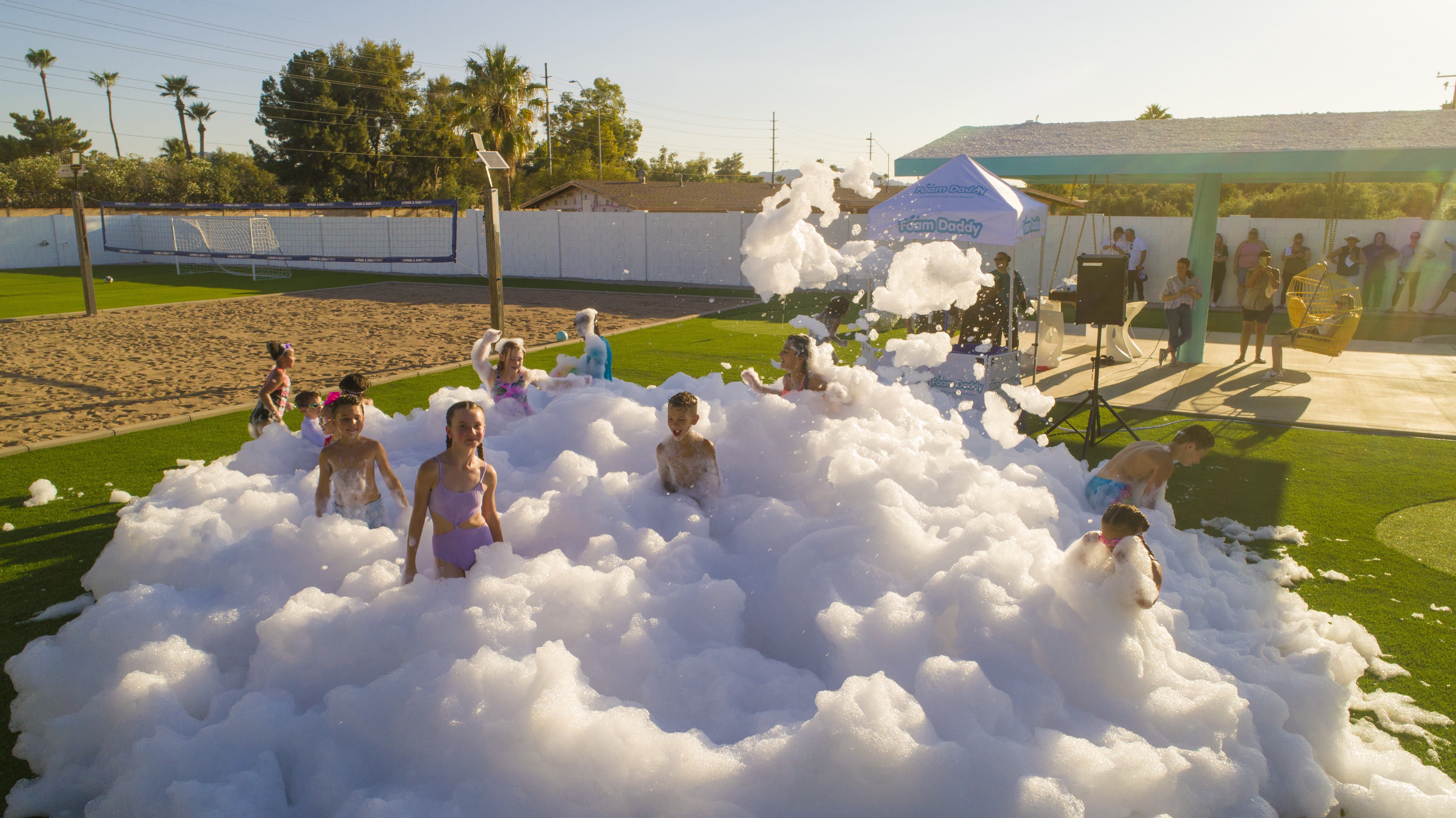 Aerial view of foam party event in Georgia