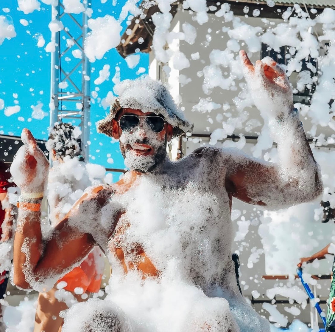 Crowd of kids enjoying foam party rental in Bartow County