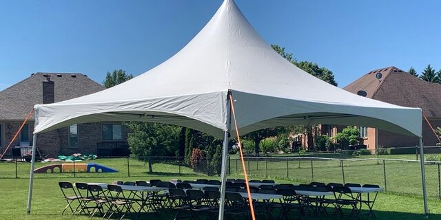 20 x 20 High Peak Frame Tent Package Round Tables