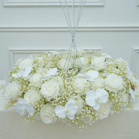 White Rose with Baby Breaths Candelabra Ring 