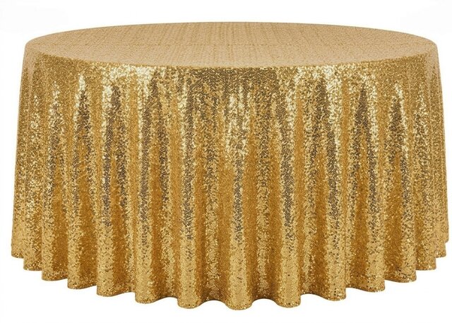 Sequin 120in Round Tablecloth - Gold