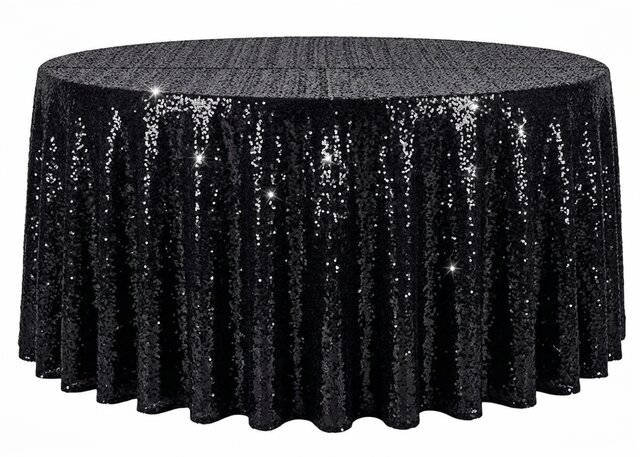 Sequin 120in Round Tablecloth - Black