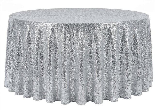 Sequin 120in Round Tablecloth - Silver