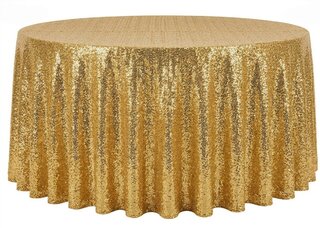 Sequin 120in Round Tablecloth - Gold