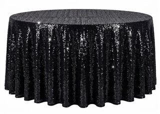 Sequin 120in Round Tablecloth - Black