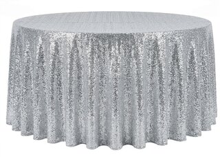 Sequin 120in Round Tablecloth - Silver