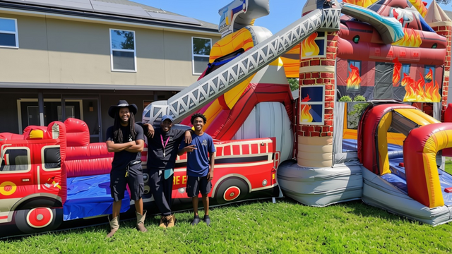 Firetruck bounce house with water slides and pool – Orlando event rental