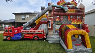 Firetruck Dual Lane Water Bounce House
