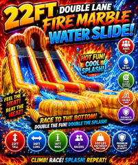 22' Double Lane Fire Marble Slide with Pool