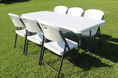 Tables - 6ft Rectangular w 6 white chairs w Bouncer or Slide