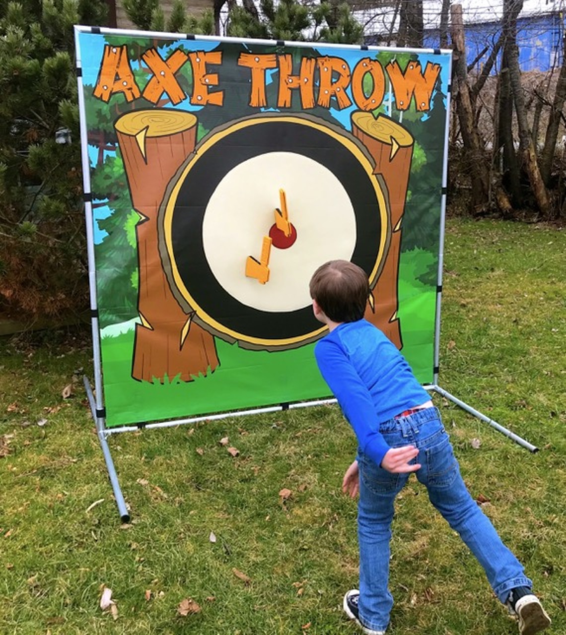 Kid throwing axe