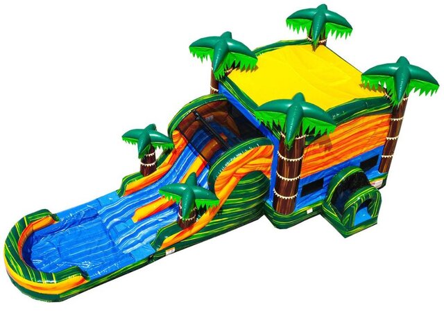 Cali Palms Bounce House Dual Lane Water Slide Combo with Pool