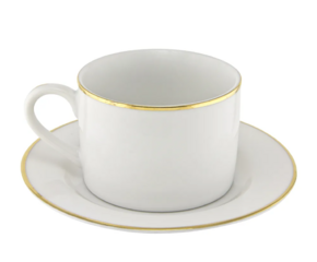 China white w/ Gold Band mug + saucer plate