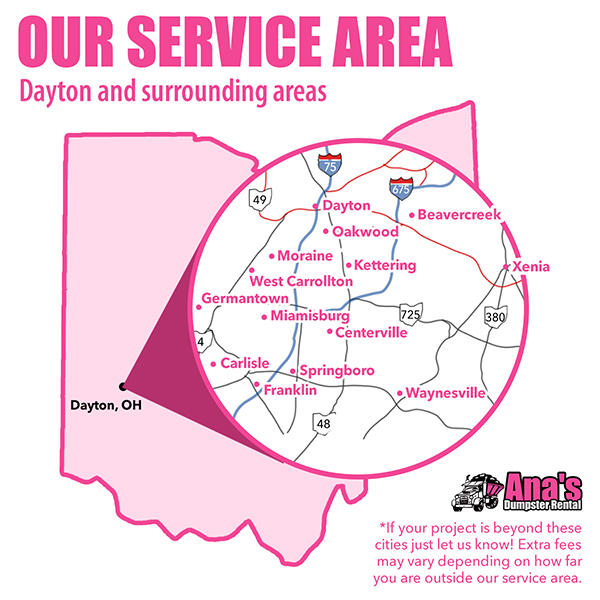 Ana's Dumpster Rentals Service Area Dayton Ohio
