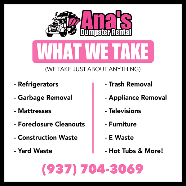 Ana's Dumpster Rental - What We Take