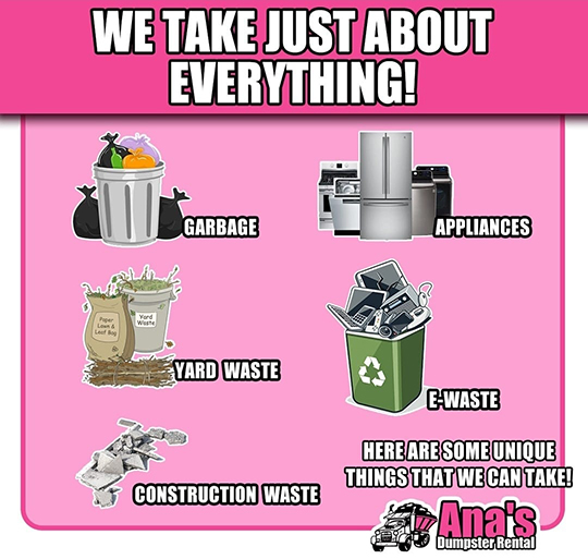 Ana's Dumpster Rental - We Take Just About Everything