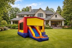 Colorful bounce house with slide