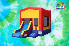 Colorful bounce house with slide