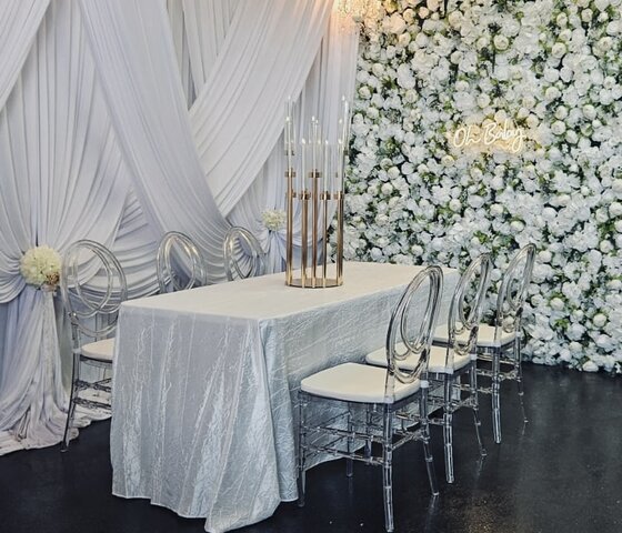 PACKAGE- 6 CRYSTAL CHANNEL CHAIRS -1 RECTANGLE 6F TABLE - 1 TBC