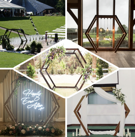 Dual Wooden Hexagon Frame Wedding Arch