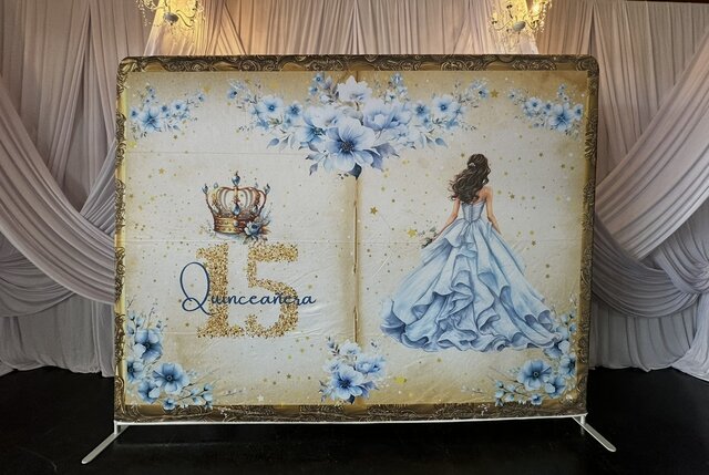 Quinceañera - Light Blue dress Fitted Backdrop 