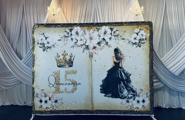 Quinceañera-Black dress Fitted Backdrop 
