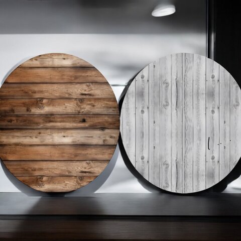 Round Backdrop Double Sided Cover - Includes Stand Wood/White wood