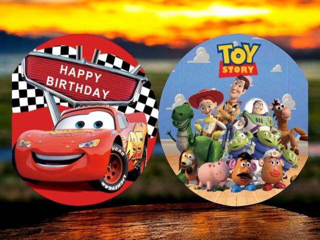  Round Backdrop Double Sided Cover - Includes Stand Cars/ Toy Story