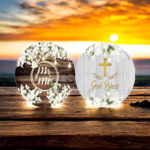 Round Backdrop Double Sided Cover - Includes Stand Mr&Mrs/God Bless