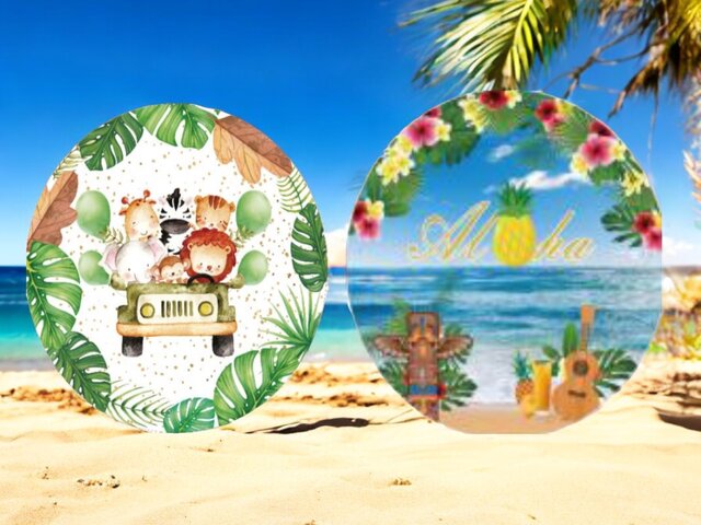 Round Backdrop Double Sided Cover - Includes Stand Zoo/Aloha