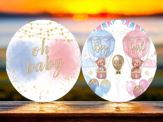 Round Backdrop Double Sided Cover - Includes Stand Oh Baby/ Boy or Girl