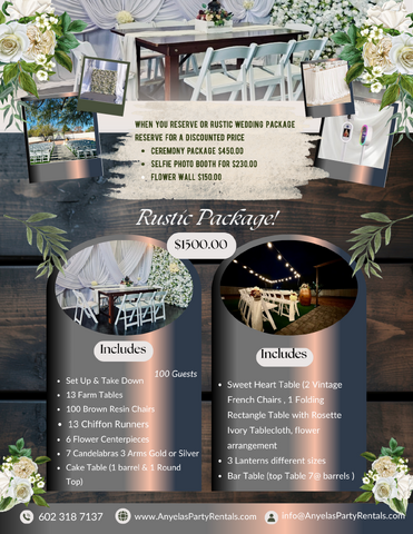 RUSTIC FARM WEDDING PAKAGE WHITE  RESIN CHAIRS 100 GUEST