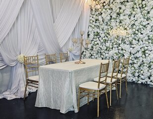 PACKAGE 6 TIFFANY GOLD CHAIRS - RECT 6F TABLE - 1 TBC