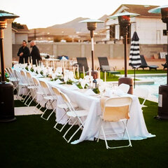 PACKAGE 6 PLASTIC FOLDING CHAIRS-1 RECT 6F TABLE-TBC