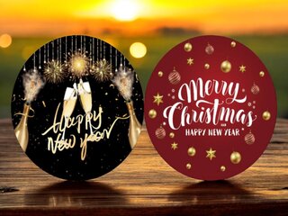 Round Backdrop Double Sided Cover - Includes Stand New Years/Christmas 