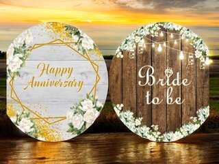 Round Backdrop Double Sided Cover - Includes Stand Anniversary/Bride to Be