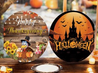 Round Backdrop Double Sided Cover - Includes Stand ThanksGiving/ Halloween 