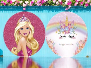 Round Backdrop Double Sided Cover - Includes Stand Barbie/Unicorn 