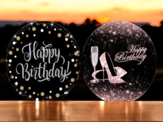 Round Backdrop Double Sided Cover - Includes Stand Happy Birthday 