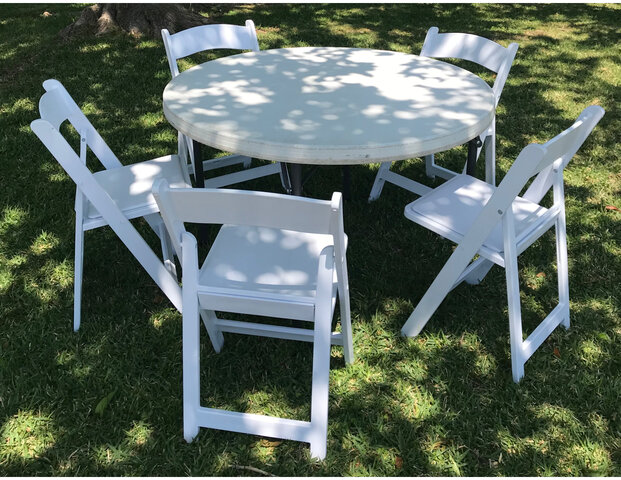  48 in. Round Table with 5 White Garden Chairs Set