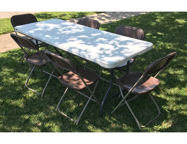  6 ft. Table with 6 Brown Chairs Set