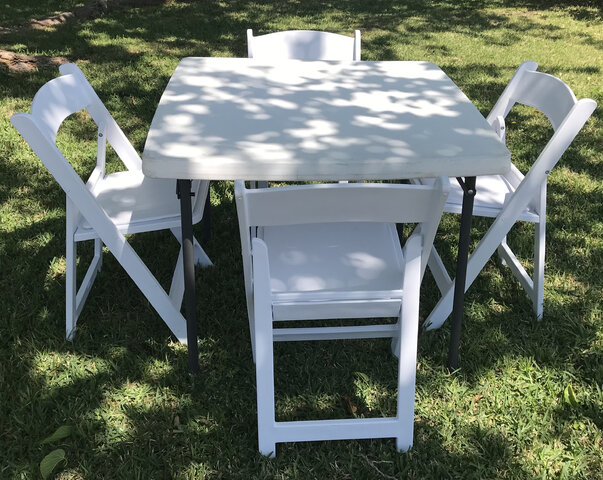 Card Table with 4 White Garden Chairs Set