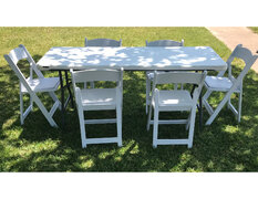  6 ft. Table with 6 White Garden Chairs Set