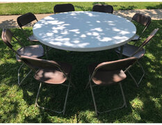  60 in. Round Table with 8 Brown Chairs Set