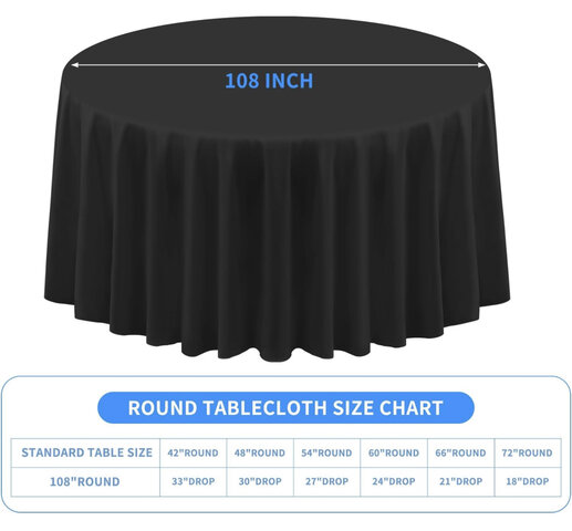 BLACK ROUND TABLECLOTH 108 inch