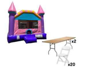 Bounce House-Dazzled Edition w/ 2 Tables + 20 (adult) Chairs