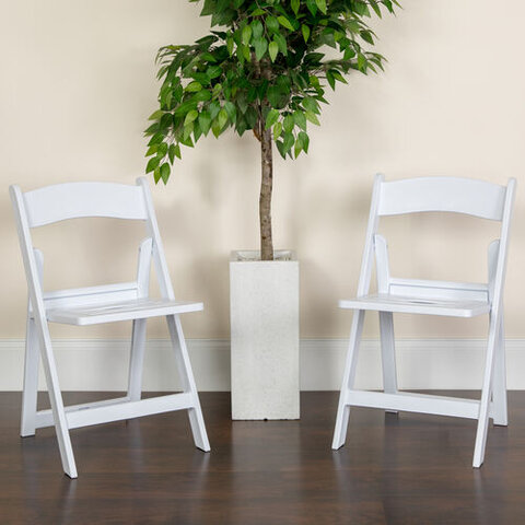 White Folding Chair with Slatted Seat