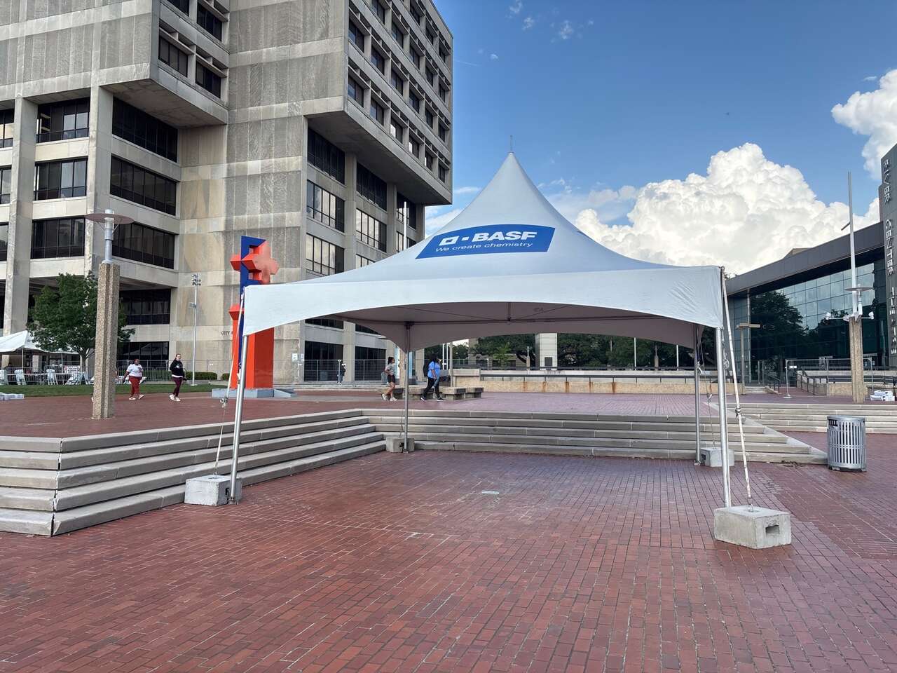 Industrial event tent rental with modular flooring set up at a Louisiana plant site by Ascension Party Rentals